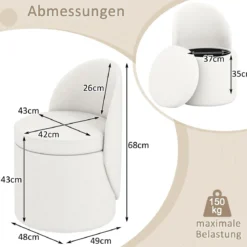 38 L Schminkhocker mit Rückenlehne & 9cm schwammgepolstertem Sitz Sitzhocker Ottomane