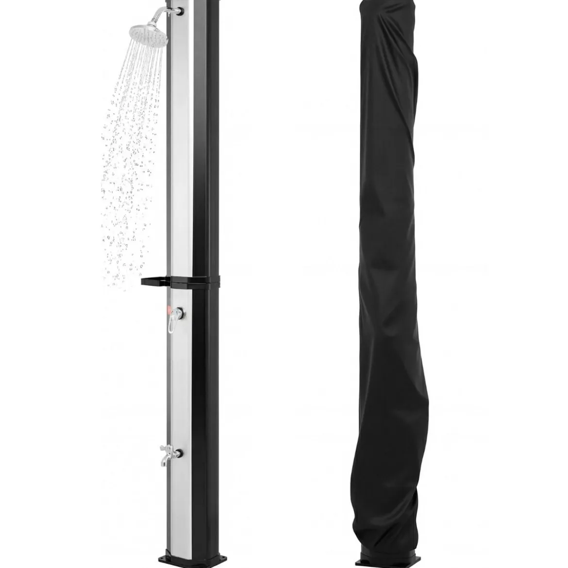 60L Solardusche inkl. Abdeckung Gartendusche mit Ablage Warmes Wasser Pooldusche Schwarz + Silber