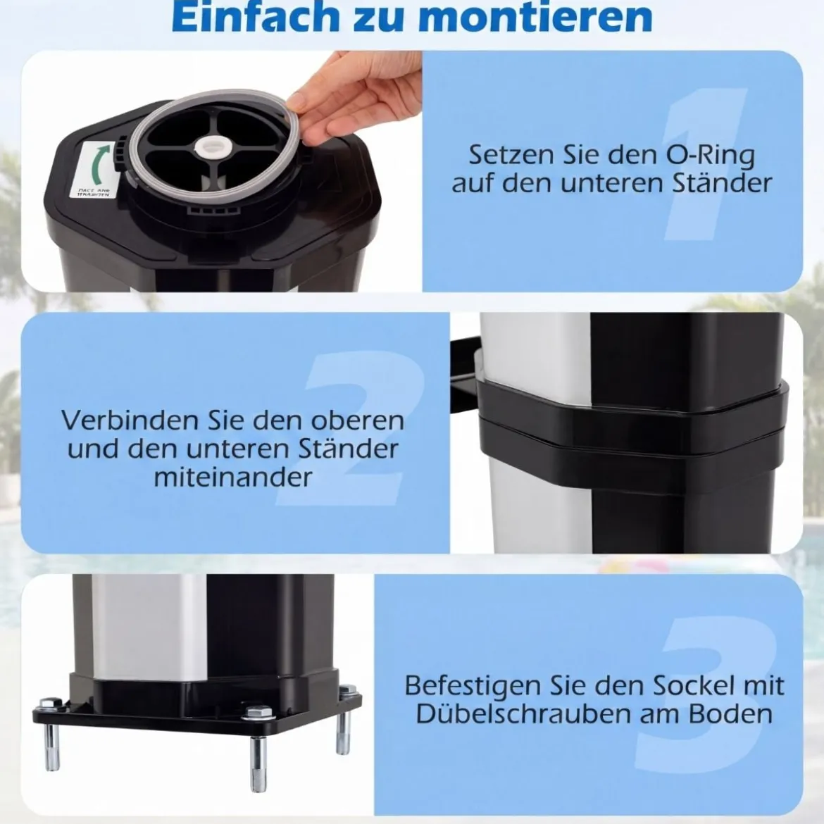 60L Solardusche inkl. Abdeckung Gartendusche mit Ablage Warmes Wasser Pooldusche Schwarz + Silber