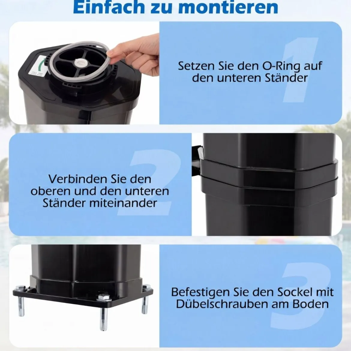 60L Solardusche inkl. Abdeckung Gartendusche mit Ablage Warmes Wasser Pooldusche Schwarz