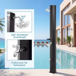 60L Solardusche inkl. Abdeckung Gartendusche mit Ablage Warmes Wasser Pooldusche Schwarz