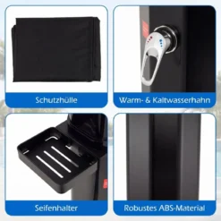 60L Solardusche inkl. Abdeckung Gartendusche mit Ablage Warmes Wasser Pooldusche Schwarz