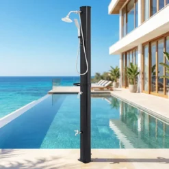 35L Solardusche mit Handbrause inkl. Abdeckung Gartendusche mit Ablage Pooldusche Schwarz