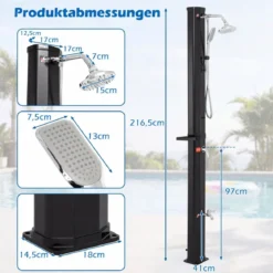 35L Solardusche mit Handbrause inkl. Abdeckung Gartendusche mit Ablage Pooldusche Schwarz