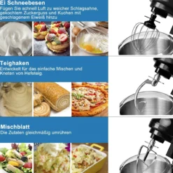 4L Standmixer 6-Geschwindigkeiten Neigbarer Kopf Mixer Teigmaschine 33,5 x 23,5 x 30,5 cm Schwarz