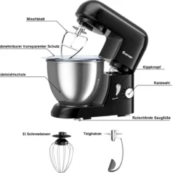 4L Standmixer 6-Geschwindigkeiten Neigbarer Kopf Mixer Teigmaschine 33,5 x 23,5 x 30,5 cm Schwarz