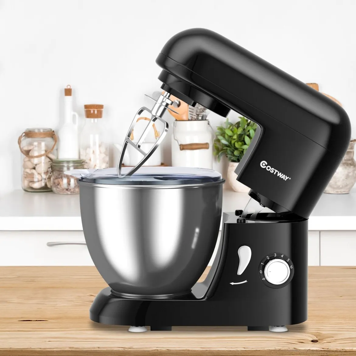 4L Standmixer 6-Geschwindigkeiten Neigbarer Kopf Mixer Teigmaschine 33,5 x 23,5 x 30,5 cm Schwarz