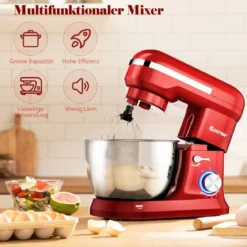 4,5 L Standmixer mit kippbarem Kopf 1300W Küchenmaschine Knetmaschine Rührmaschine 8 Stufen Rot