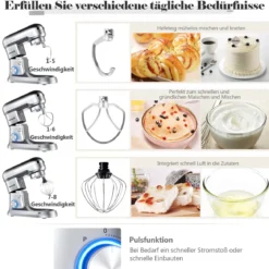 4,5 L Standmixer mit kippbarem Kopf multifunktionaler elektrischer Küchenmixer 34 x 18,5 x 32 cm Silber