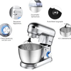 4,5 L Standmixer mit kippbarem Kopf multifunktionaler elektrischer Küchenmixer 34 x 18,5 x 32 cm Silber