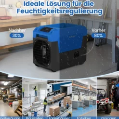66 L/Tag Elektrischer Luftentfeuchter mit Ablaufschlauch & Pumpe Industrieller Bautrockner Blau