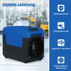 66 L/Tag Elektrischer Luftentfeuchter mit Ablaufschlauch & Pumpe Industrieller Bautrockner Blau