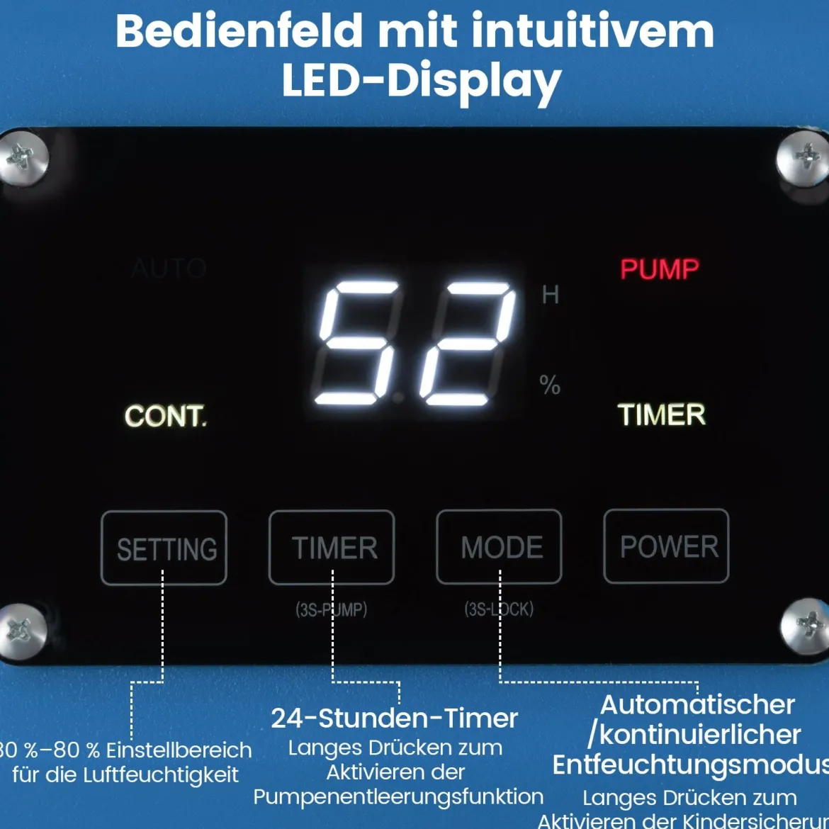66 L/Tag Elektrischer Luftentfeuchter mit Ablaufschlauch & Pumpe Industrieller Bautrockner Blau