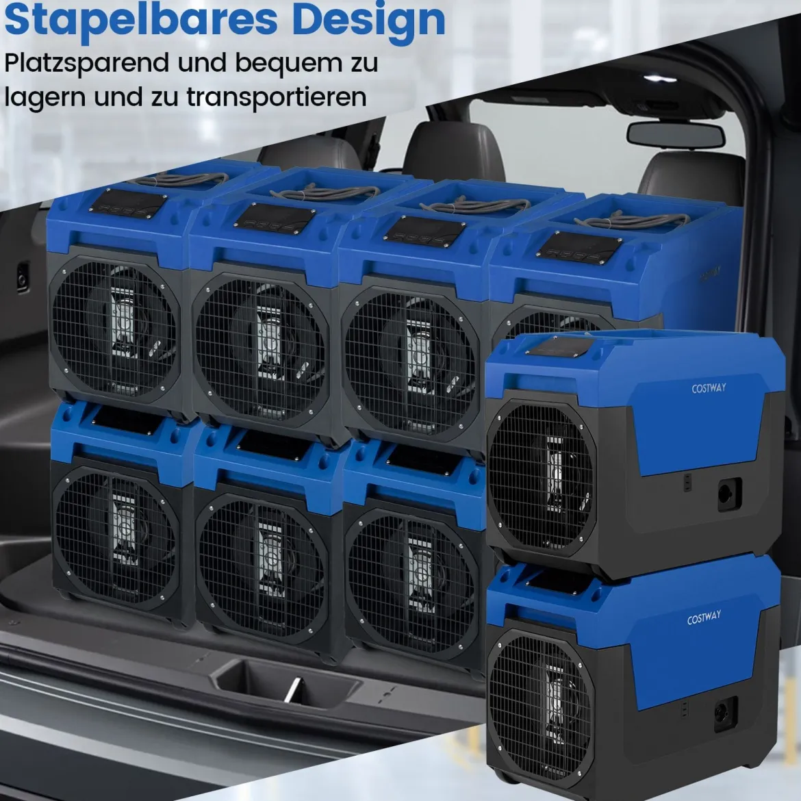 66 L/Tag Elektrischer Luftentfeuchter mit Ablaufschlauch & Pumpe Industrieller Bautrockner Blau