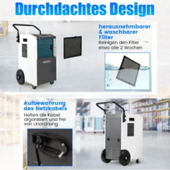 73 L/Tag Kommerzieller Luftentfeuchter Industrieller Bautrockner mit Ablaufschlauch & 24H Timer Weiß