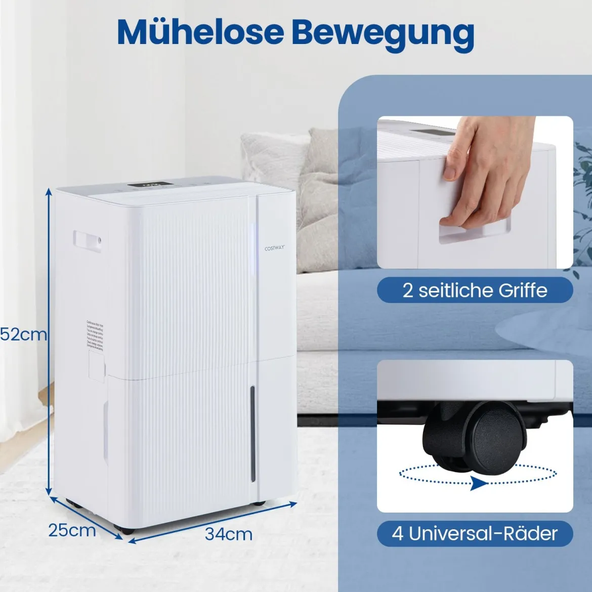 40 L/Tag Luftentfeuchter leiser Entfeuchter mit 3 Modi 24h Timer & Anzeige Raumentfeuchter Weiß