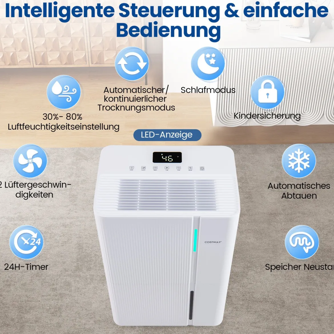 40 L/Tag Luftentfeuchter leiser Entfeuchter mit 3 Modi 24h Timer & Anzeige Raumentfeuchter Weiß