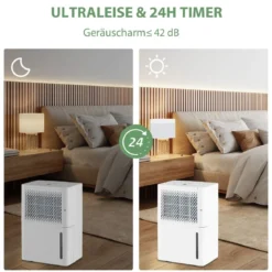 12L/Tag Luftentfeuchter mit 24H Timer & 2,2L Wassertankleise für Räume 10-15 m²
