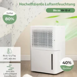 12L/Tag Luftentfeuchter mit 24H Timer & 2,2L Wassertankleise für Räume 10-15 m²