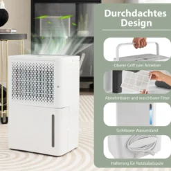 12L/Tag Luftentfeuchter mit 24H Timer & 2,2L Wassertankleise für Räume 10-15 m²