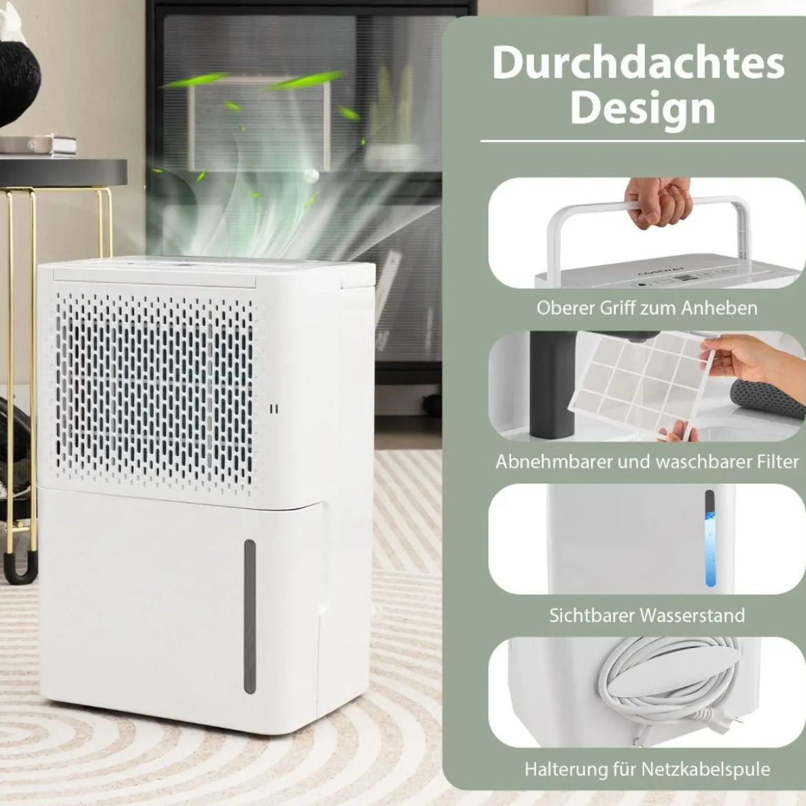 12L/Tag Luftentfeuchter mit 24H Timer & 2,2L Wassertankleise für Räume 10-15 m²