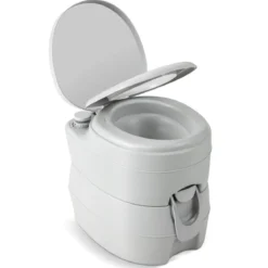 20L Tragbare Toilette mit Abnehmbarem Abfalltank & Auslaufsicherem Sitz & Spülpumpe Grau