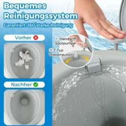 20L Tragbare Toilette mit Abnehmbarem Abfalltank & Auslaufsicherem Sitz & Spülpumpe Grau
