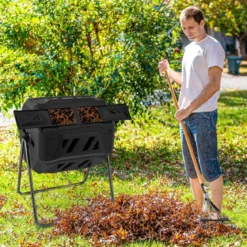 160L Trommel-Komposter Gartenkomposter Doppelkammer 360° drehbar 70 x 63 x 93 cm Schwarz
