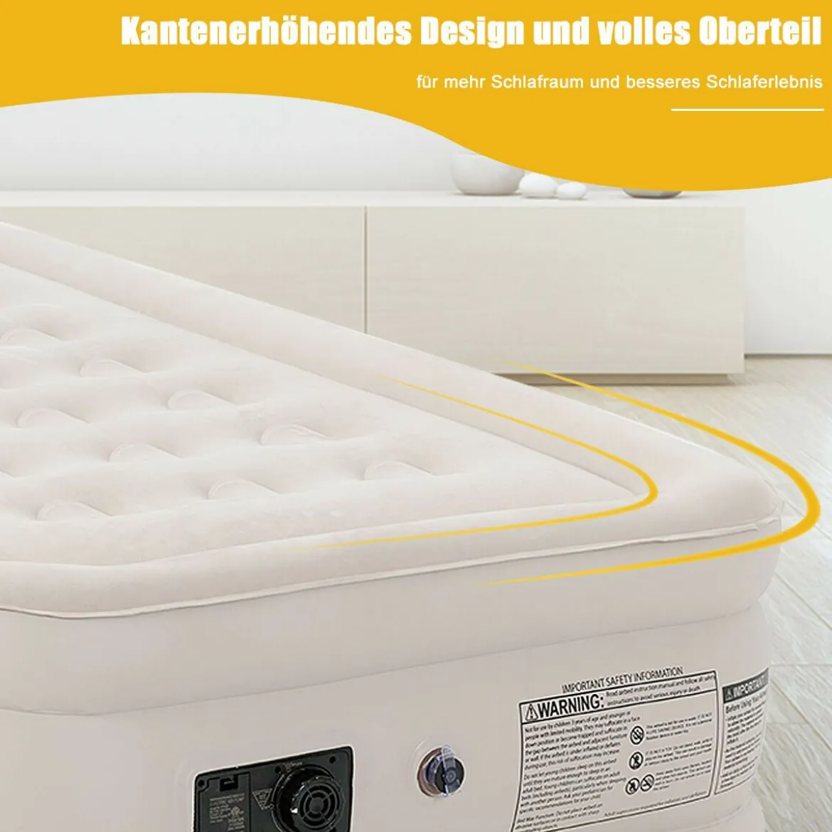 Luftbett elektrischer Pumpe Luftmatratze selbstaufblasend Gästebett Reisebett Beige 203 x 90 x 46cm