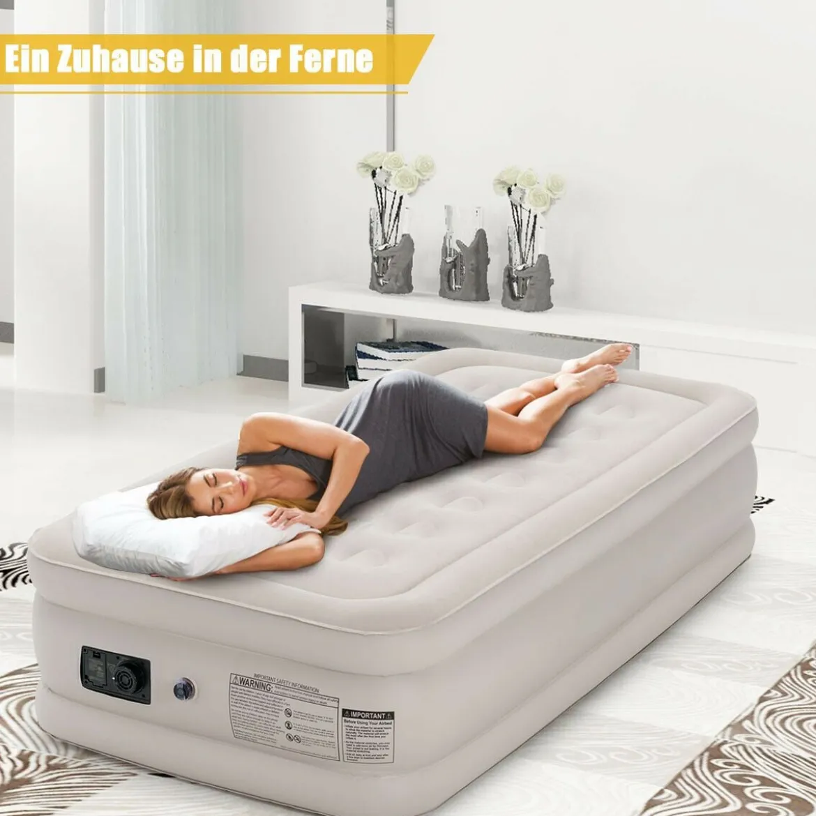 Luftbett elektrischer Pumpe Luftmatratze selbstaufblasend Gästebett Reisebett Beige 203 x 90 x 46cm