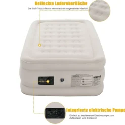Luftbett elektrischer Pumpe Luftmatratze selbstaufblasend Gästebett Reisebett Beige 203 x 90 x 46cm