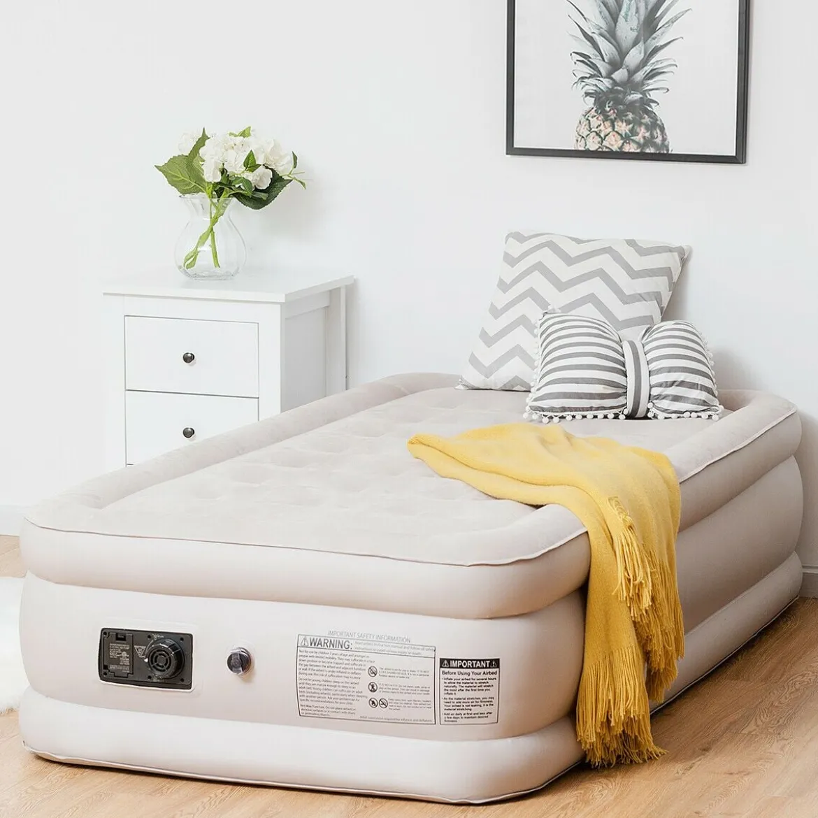 Luftbett elektrischer Pumpe Luftmatratze selbstaufblasend Gästebett Reisebett Beige 203 x 90 x 46cm