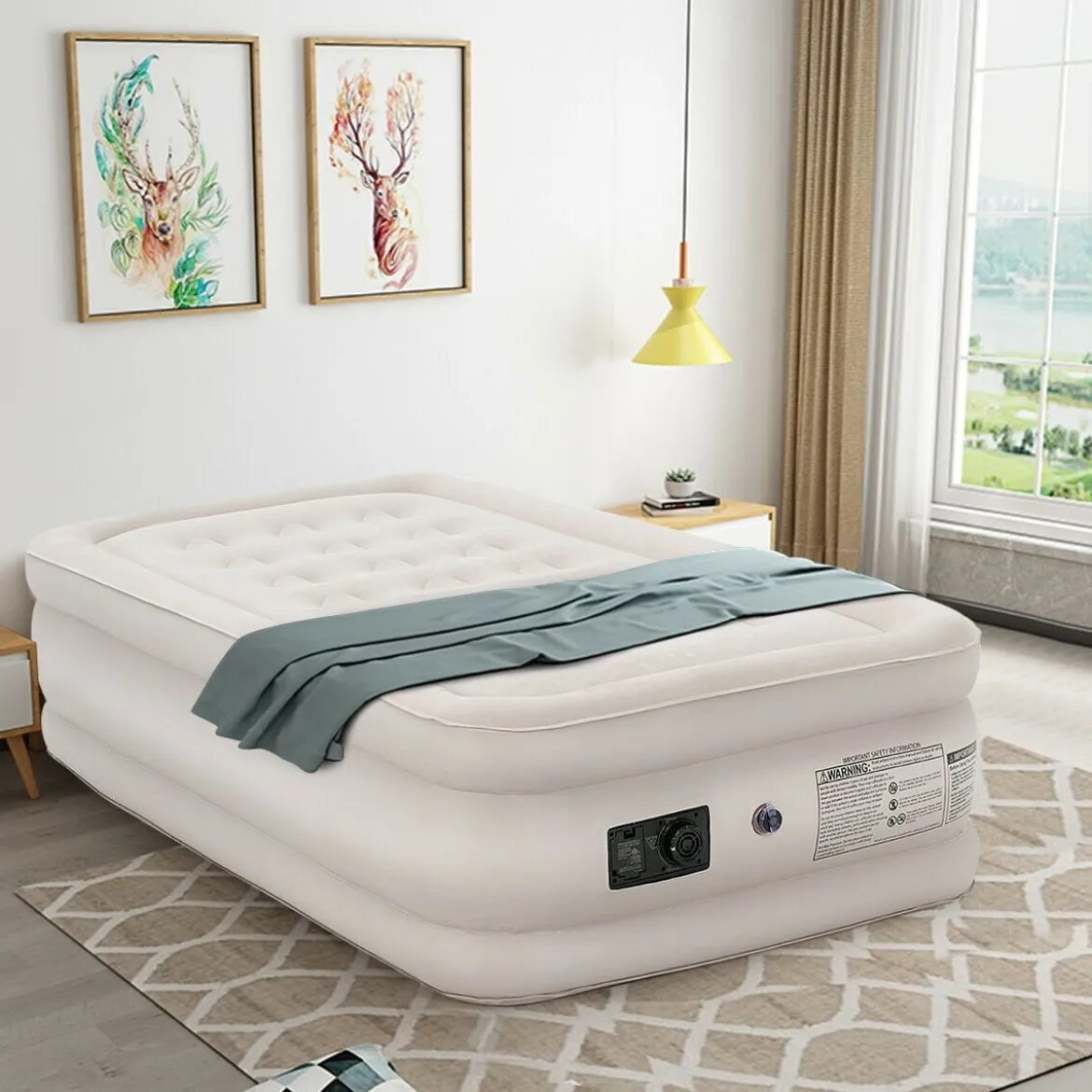Luftbett elektrischer Pumpe Luftmatratze selbstaufblasend Gästebett Reisebett Beige 203 x 90 x 46cm