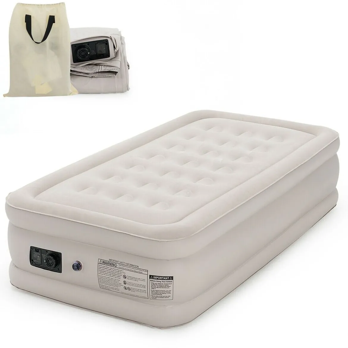 Luftbett elektrischer Pumpe Luftmatratze selbstaufblasend Gästebett Reisebett Beige 203 x 90 x 46cm