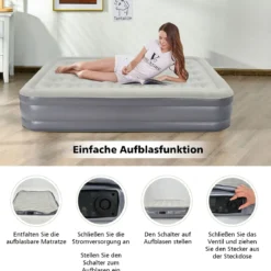 Luftbett Queen-Size Luftmatratze erhöhte Luftmatratze 195 x 150 x 35 cm Grau