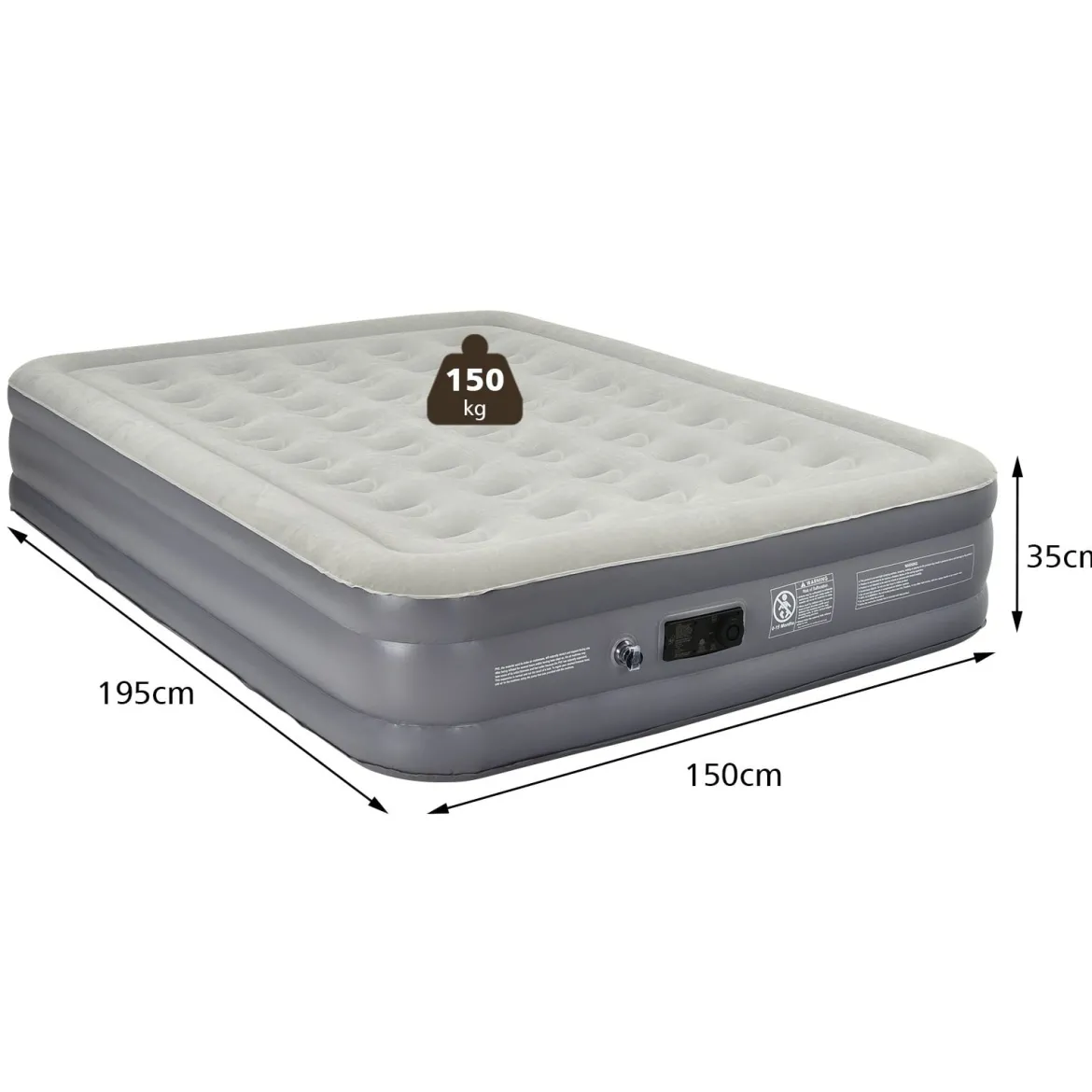 Luftbett Queen-Size Luftmatratze erhöhte Luftmatratze 195 x 150 x 35 cm Grau