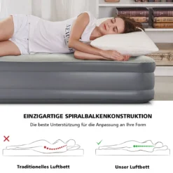 Luftbett Queen-Size Luftmatratze erhöhte Luftmatratze 195 x 150 x 35 cm Grau
