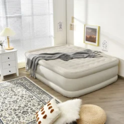Luftmatratze erhöhte Luftmatratze Luftbett mit eingebauter Pumpe 203 x 152 x 56 cm Beige