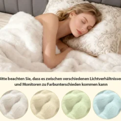 Luxuriöse Kunstpelz-Decke Flauschige Plüsch Kaninchenfell Blasen Decke Beige 153 x 203 cm