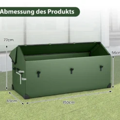 658 L Wasserdichte Outdoor-Aufbewahrungsbox mit Belüftetem Fenster & Eckschutz Grün