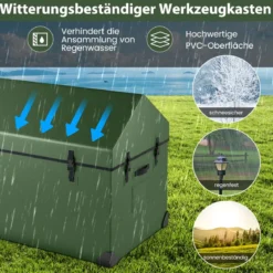 658 L Wasserdichte Outdoor-Aufbewahrungsbox mit Belüftetem Fenster & Eckschutz Grün