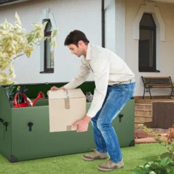 658 L Wasserdichte Outdoor-Aufbewahrungsbox mit Belüftetem Fenster & Eckschutz Grün