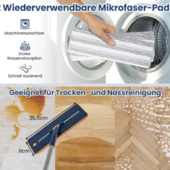 2,4L Wischmopp & Eimersystem mit Auswringfunktion mit 6er Set Wiederverwendbare Mikrofaser-Pads Blau