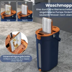 2,4L Wischmopp & Eimersystem mit Auswringfunktion mit 6er Set Wiederverwendbare Mikrofaser-Pads Blau