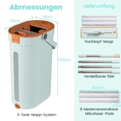 2,4L Wischmopp & Eimersystem mit Auswringfunktion mit 6er Set Wiederverwendbare Mikrofaser-Pads