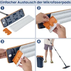 2,4L Wischmopp & Eimersystem mit Auswringfunktion & 2 Waschbaren Mikrofaser-Pads Navy Blau