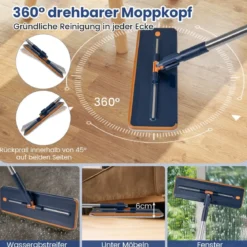 2,4L Wischmopp & Eimersystem mit Auswringfunktion & 2 Waschbaren Mikrofaser-Pads Navy Blau