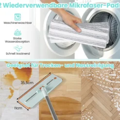2,4L Wischmopp & Eimersystem mit Auswringfunktion & 2 Waschbaren Mikrofaser-Pads Grün