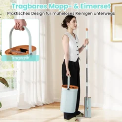 2,4L Wischmopp & Eimersystem mit Auswringfunktion & 2 Waschbaren Mikrofaser-Pads Grün