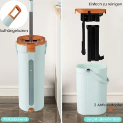 2,4L Wischmopp & Eimersystem mit Auswringfunktion & 2 Waschbaren Mikrofaser-Pads Grün
